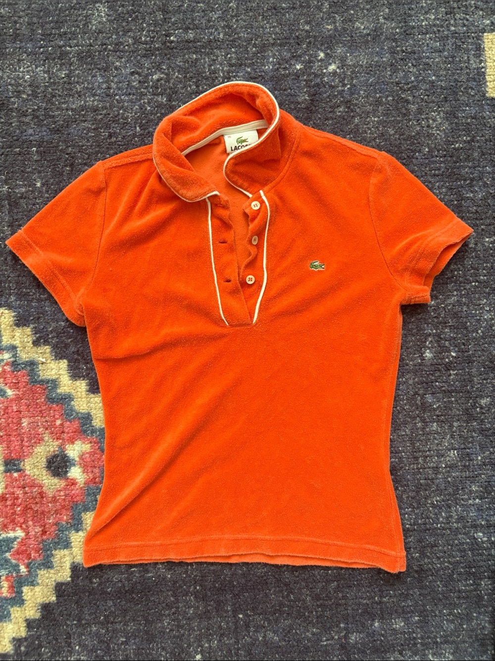 Boys Lacoste Bright Orange Terry Polo with White Piping